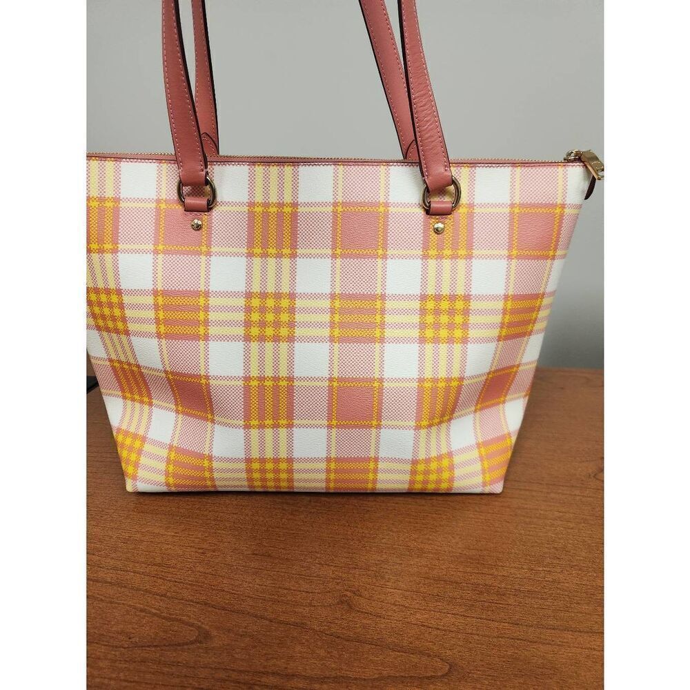 NWOT Coach Gallery Tote Bag With Garden Plaid Print (PF) - Picture 8 of 14